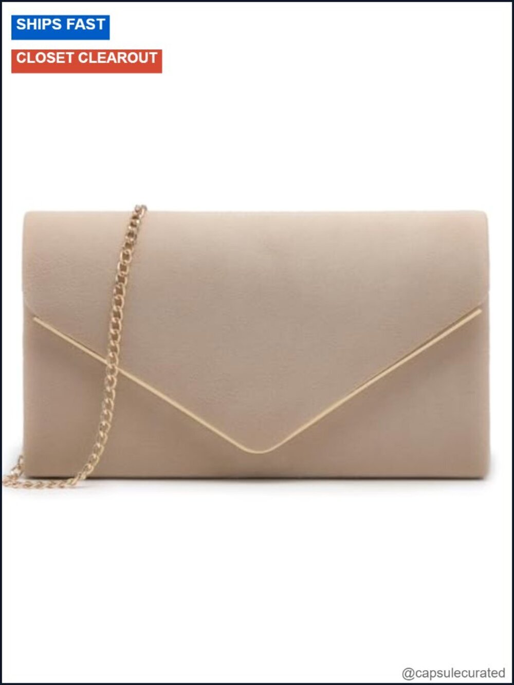 Faux Suede Clutch Purse with Detachable Gold Chain Strap